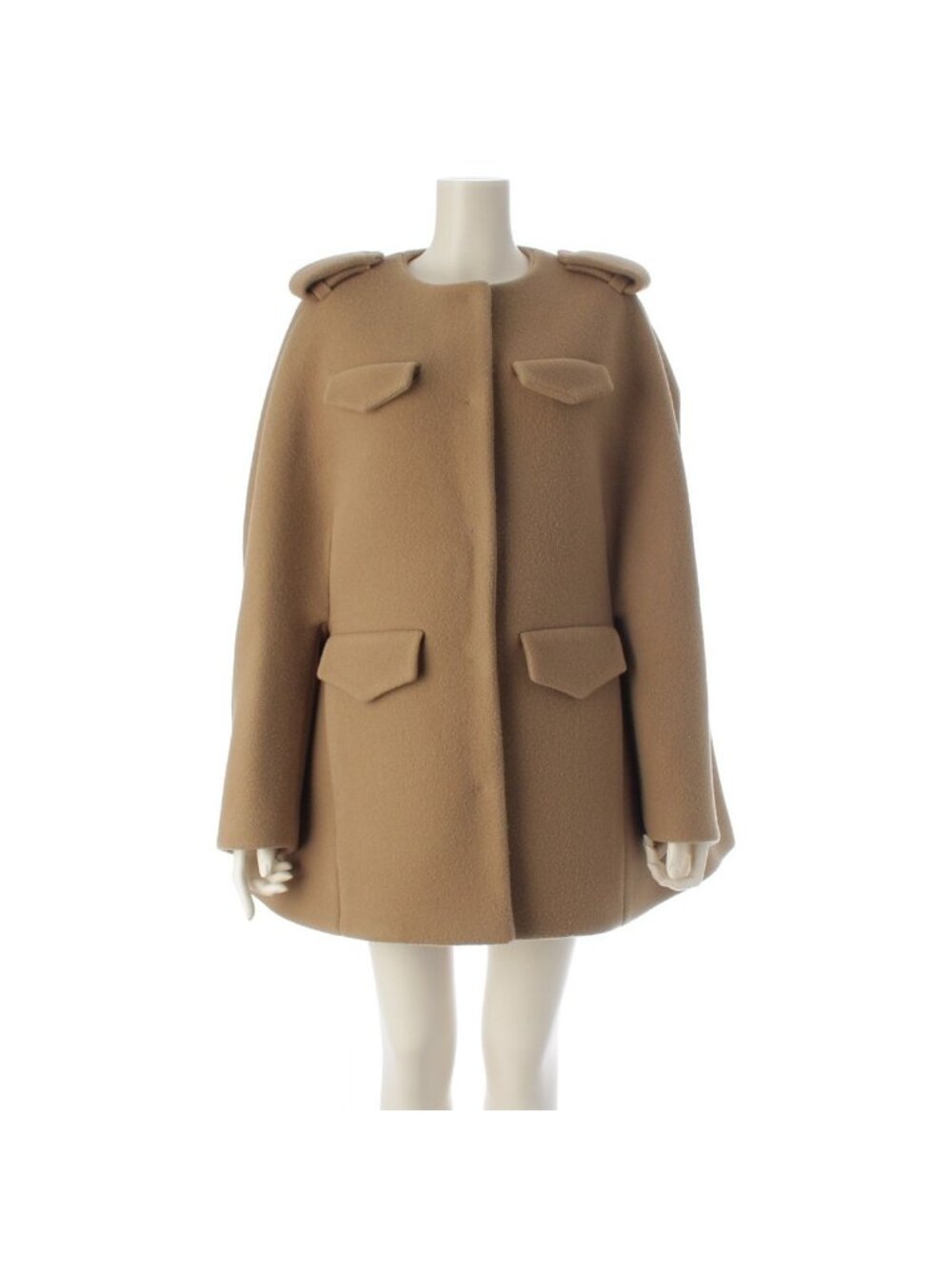 Prada Collarless Short Coat Poncho Beige 40